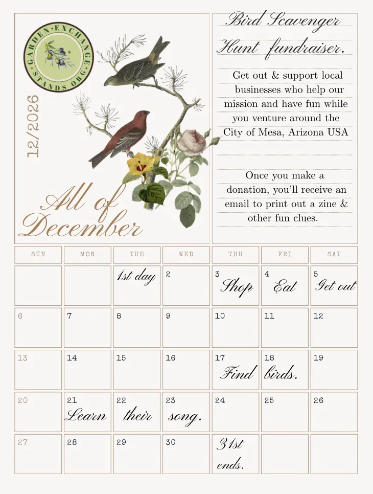 Bird Scavenger Hunt fundraiser Dec 2026